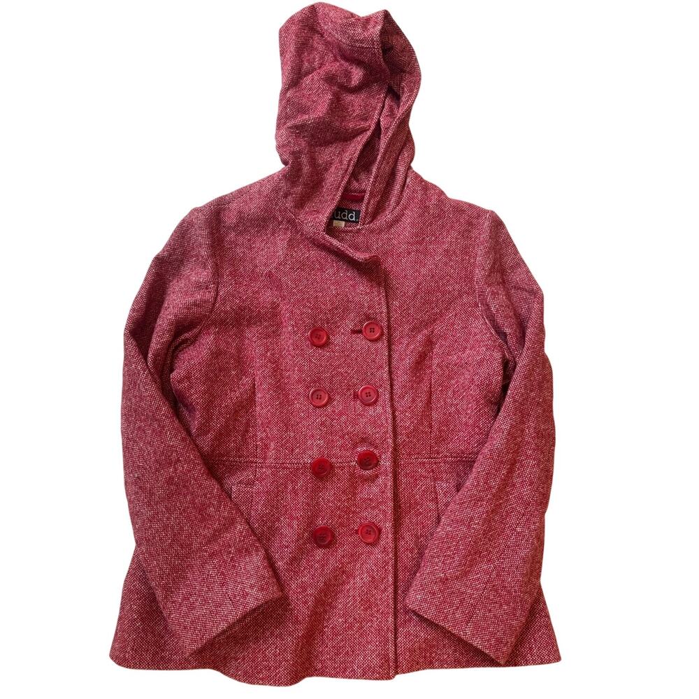 Vtg 00s Mudd Women's Double Breasted Pea Coat Sz XL Red Wool Blend
